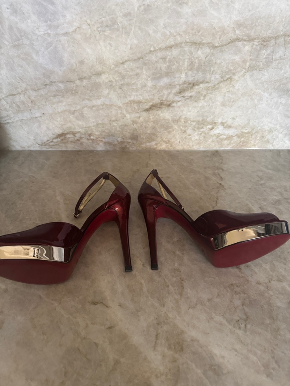 Gucci Women's Maroon Patent Leather Peep-Toe Ankle-Strap Heels - Picture 8 of 9